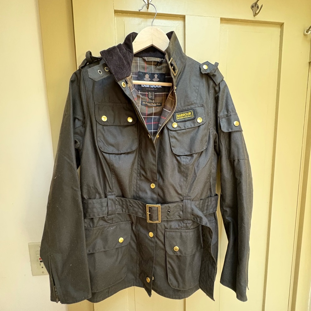 Barbour International Olive Jacket Wax with Gold Details